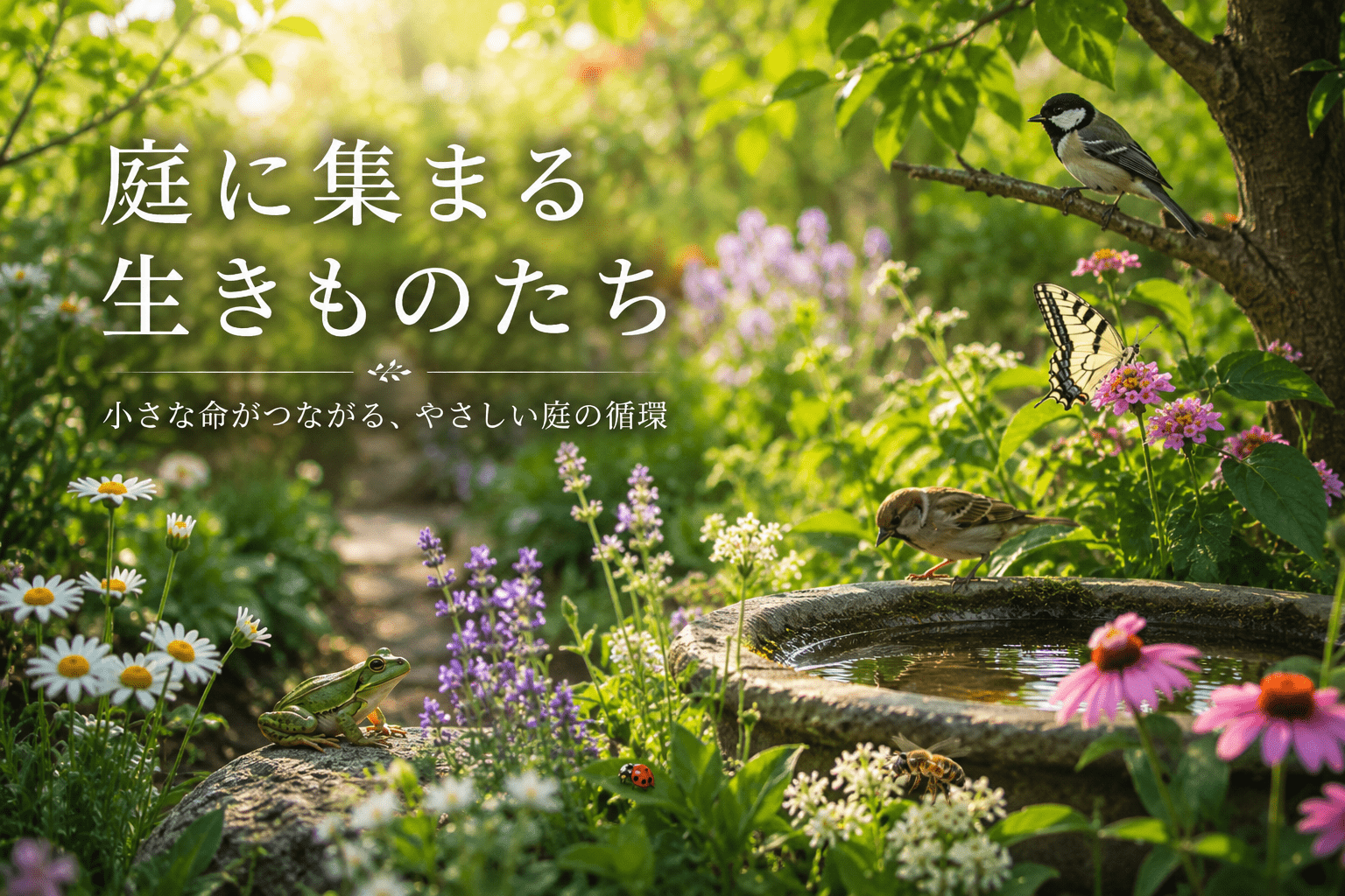 庭に集まる生きものたち