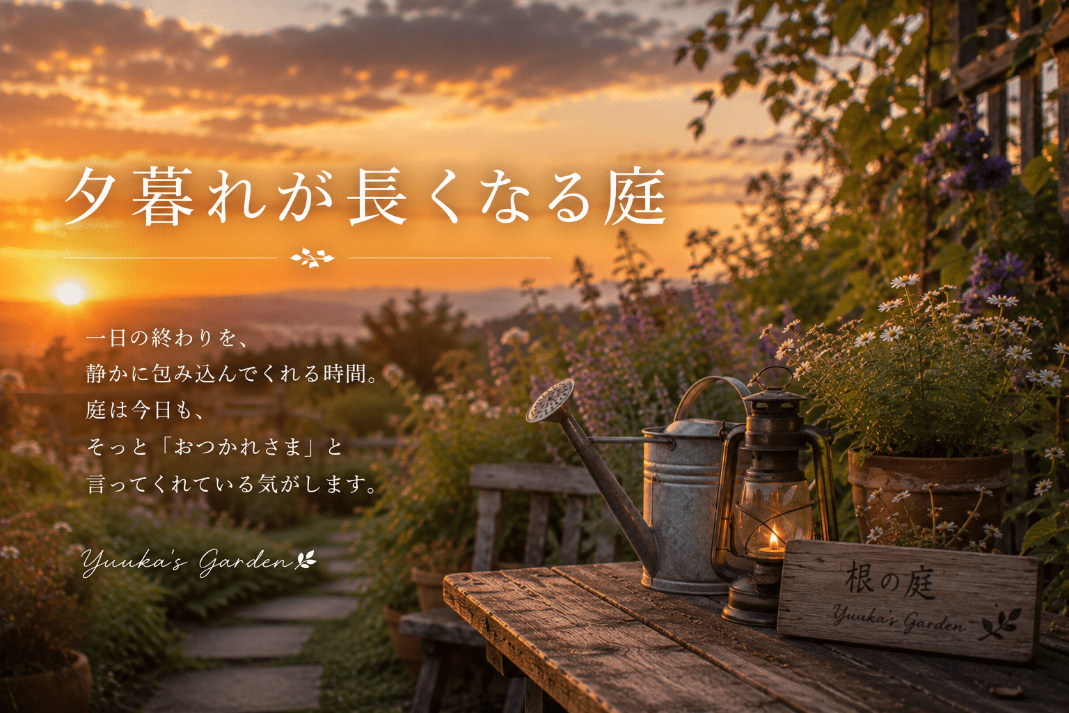 夕暮れが長くなる庭